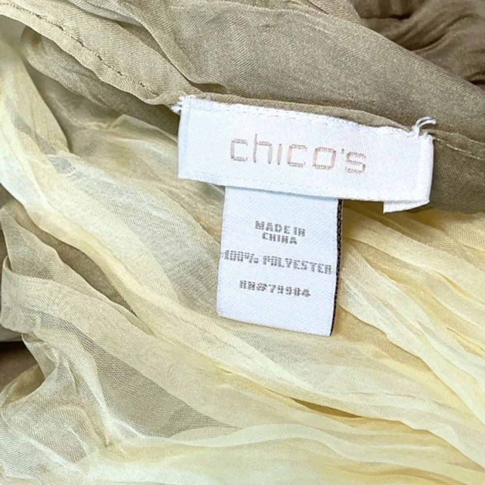 Chicos Crinkle‎ Scarf Sheer Ombre Yellow Cream Green OS Wrap Lightweight Spring